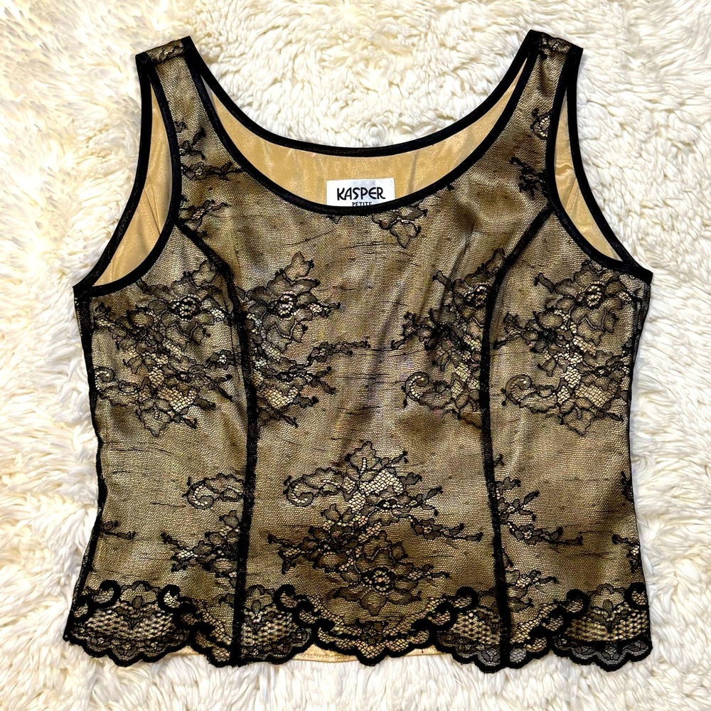 Kasper Vintage Lace Sleeveless Top with Scalloped Trim